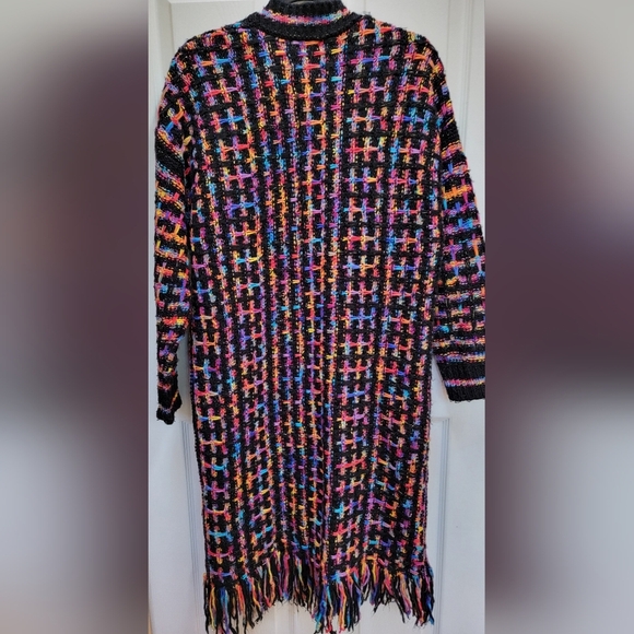 Timing Multicolor Knit Open Front Long Cardigan Sweater With Fringe Hem Size S/M - Picture 2 of 5